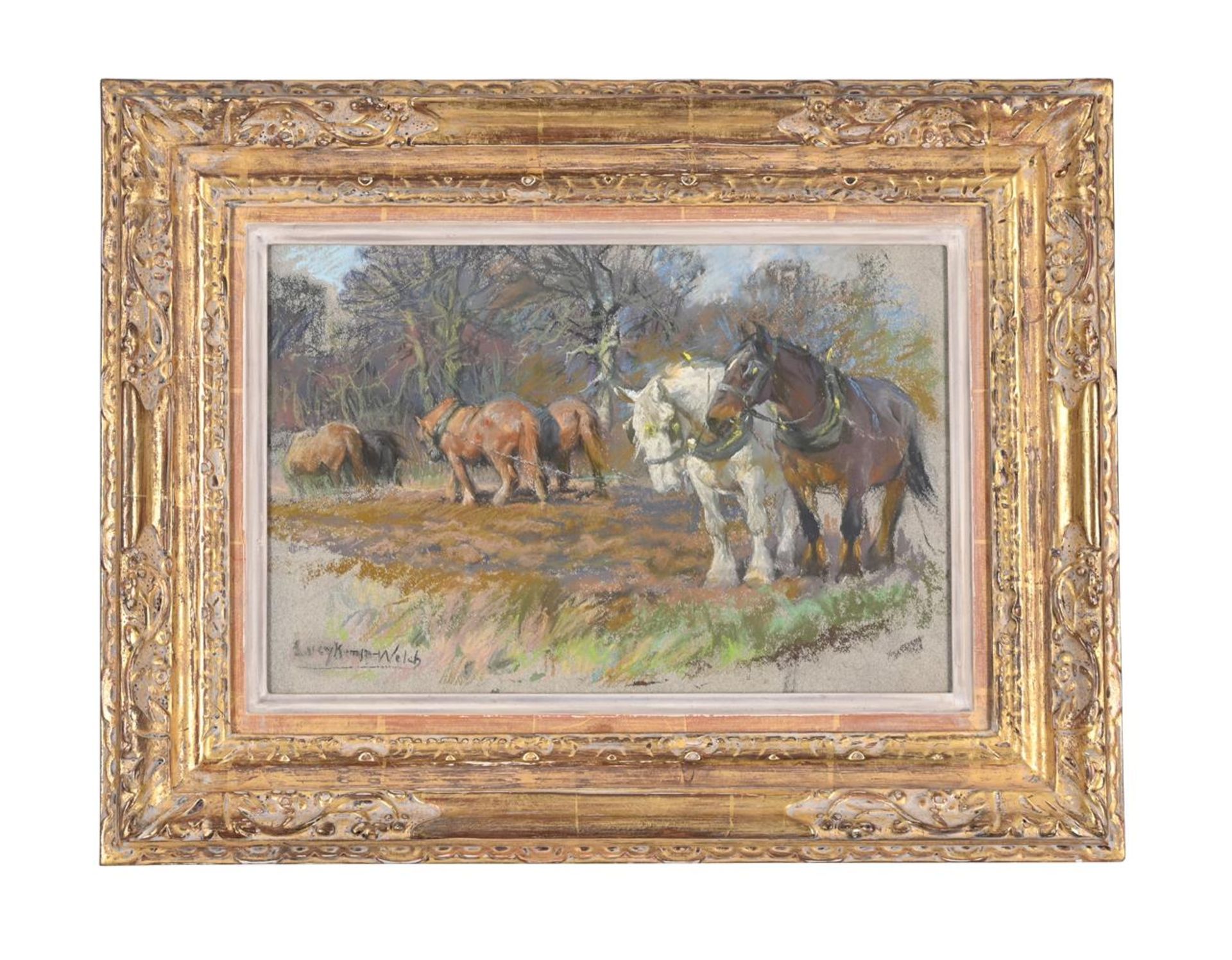 λ LUCY KEMP-WELCH (BRITISH 1869-1958), HORSES PLOUGHING: PREPARATIONS - Image 2 of 3