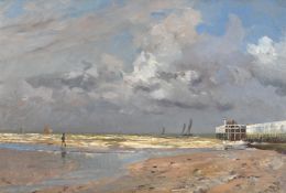 LAURITS REGNER TUXEN (DANISH 1853-1927), BEACH SCENE WITH THUNDERCLOUDS IN OSTEND