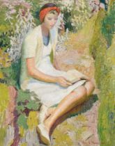 HAROLD HARVEY (BRITISH 1874-1941), READING IN THE GARDEN