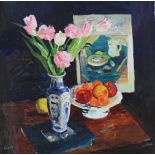 λ NORMAN EDGAR (SCOTTISH B. 1948), STILL LIFE WITH CARNATIONS AND TULIPS