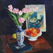 λ NORMAN EDGAR (SCOTTISH B. 1948), STILL LIFE WITH CARNATIONS AND TULIPS