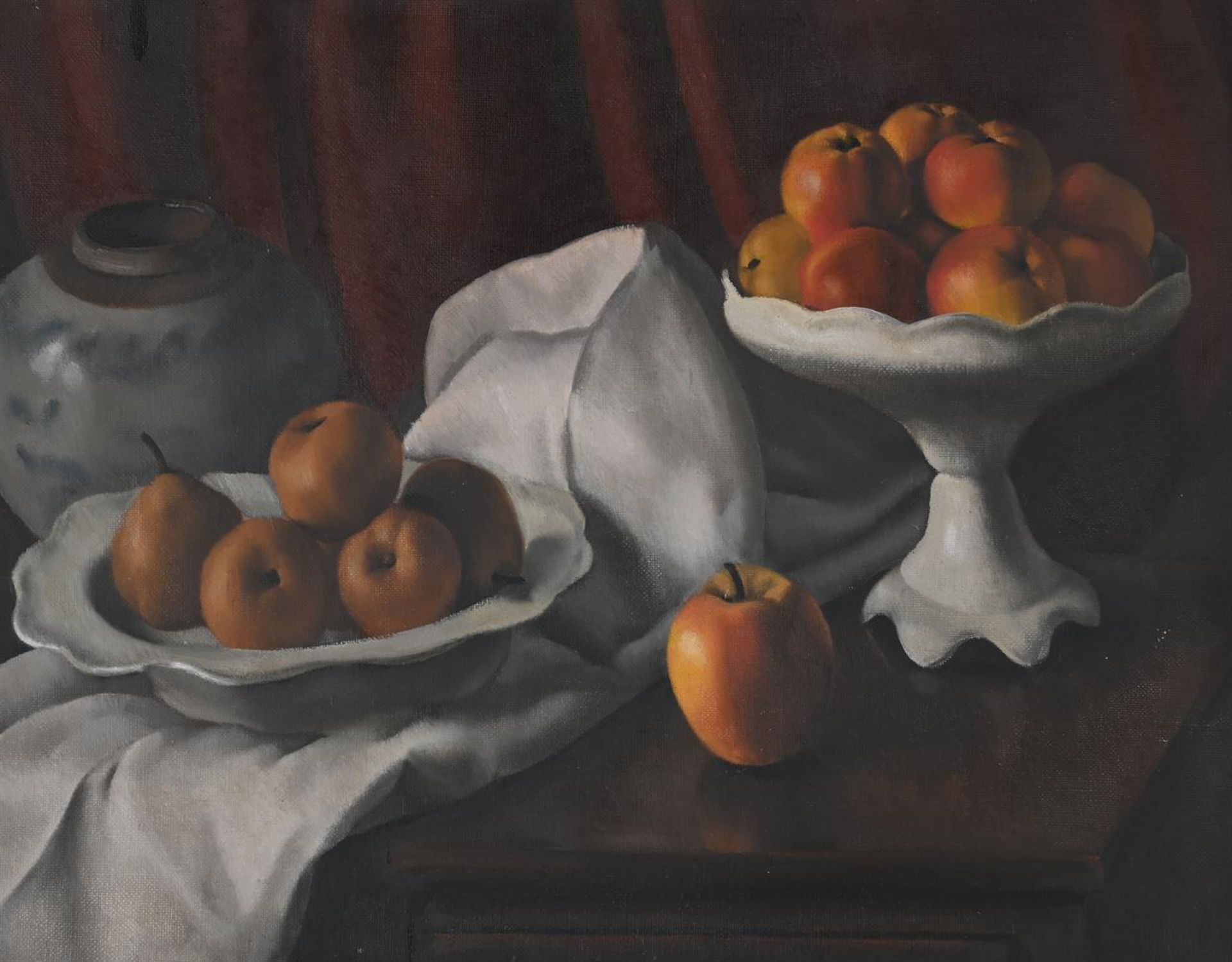 BRITISH SCHOOL (20TH CENTURY), STILL LIFE OF APPLES AND PEARS