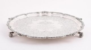 A VICTORIAN SILVER SHAPED CIRCULAR SALVER