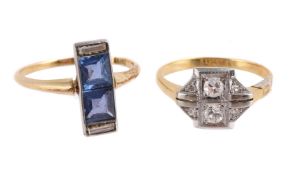 A SAPPHIRE DRESS RING AND A DIAMOND DRESS RING, FIRST HALF OF THE 20TH CENTURY