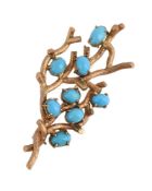 A TURQUOISE SPRAY BROOCH