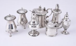A COLLECTION OF SILVER CRUET ITEMS