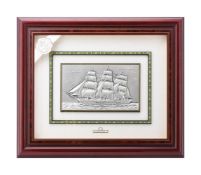 AN ITALIAN SILVER COLOURED PLAQUE OF A SHIP