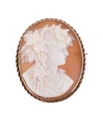 A LATE 19TH/EARLY 20TH CENTURY SHELL CAMEO BROOCH OF BACCHUS
