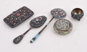 A COLLECTION OF SILVER COLOURED AND CLOISONNÉ ITEMS