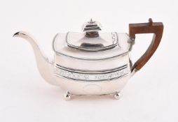 A GEORGE III SILVER OBLONG TEA POT