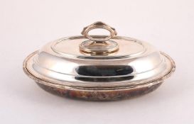 A SILVER OVAL ENTREE DISH AND COVER