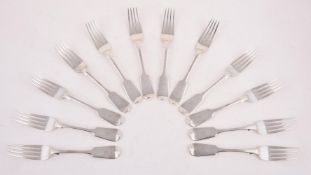 A SET OF TWELVE VICTORIAN SILVER FIDDLE PATTERN TABLE FORKS