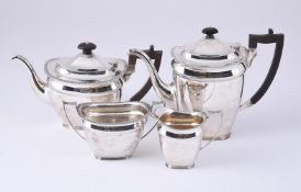 A CASED SILVER FOUR PIECE OBLONG TEA AND COFFEE SET