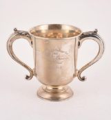 A SILVER TWIN HANDLED TROPHY CUP