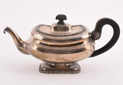 A DUTCH SILVER OBLONG BALUSTER TEA POT