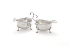 A PAIR OF GEORGE II SILVER OVAL SAUCE BOATS
