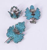 THREE 19TH CENTURY TURQUOISE AND SEED PEARL BROOCHES