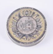 A RUSSIAN SILVER AND NIELLO CIRCULAR BOX AND COVER