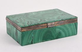 A SILVER MOUNTED MALACHITE CIGARETTE BOX