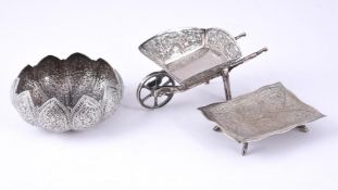THREE INDIAN SILVER COLOURED ITEMS