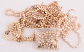 A CULTURED PEARL BRACELET AND TWO NECKLACES