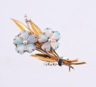 CROPP & FARR, AN OPAL AND SEED PEARL BROOCH