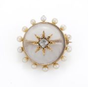 A LATE 19TH CENTURY ROCK CRYSTAL, SEED PEARL AND DIAMOND BROOCH/PENDANT