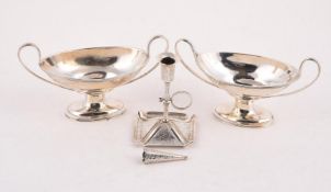 A MATCHED PAIR OF VICTORIAN SILVER OVAL PEDESTAL SALTS