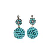 A PAIR OF LATE 19TH CENTURY TURQUOISE AND DIAMOND EARRINGS