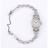 UNSIGNED, A LADY'S PRECIOUS WHITE METAL AND DIAMOND COCKTAIL WATCH