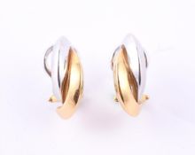 A PAIR OF BI-COLOUR 18 CARAT GOLD HOOP EARRINGS