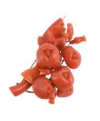 Y A LATE 19TH CENTURY CORAL CRAB APPLE AND BUD BROOCH