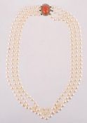 Y A THREE ROW CULTURED PEARL NECKLACE