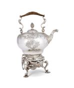 A SILVER KETTLE ON STAND