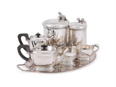 AN ELECTRO-PLATED FIVE PIECE TEA AND COFFEE SET