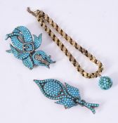 TWO 19TH CENTURY TURQUOISE BROOCHES AND A BRACELET