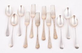 SIX SILVER OLD ENGLISH PATTERN TABLE FORKS AND SIX DESSERT SPOONS