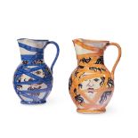 A PAIR OF SICILIAN CALTAGIRONE MAIOLICA LARGE PITCHERS BY ANTONIO IUDICE