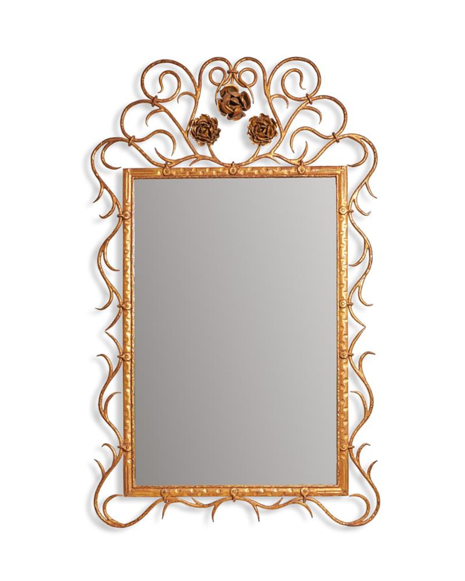 A GILDED WROUGHT IRON MIRROR, 20TH CENTURY - Bild 2 aus 3