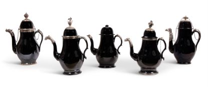 A GROUP OF FIVE LOW COUNTRIES BLACK GLAZED POTTERY, (TERRE DE NAMUR)