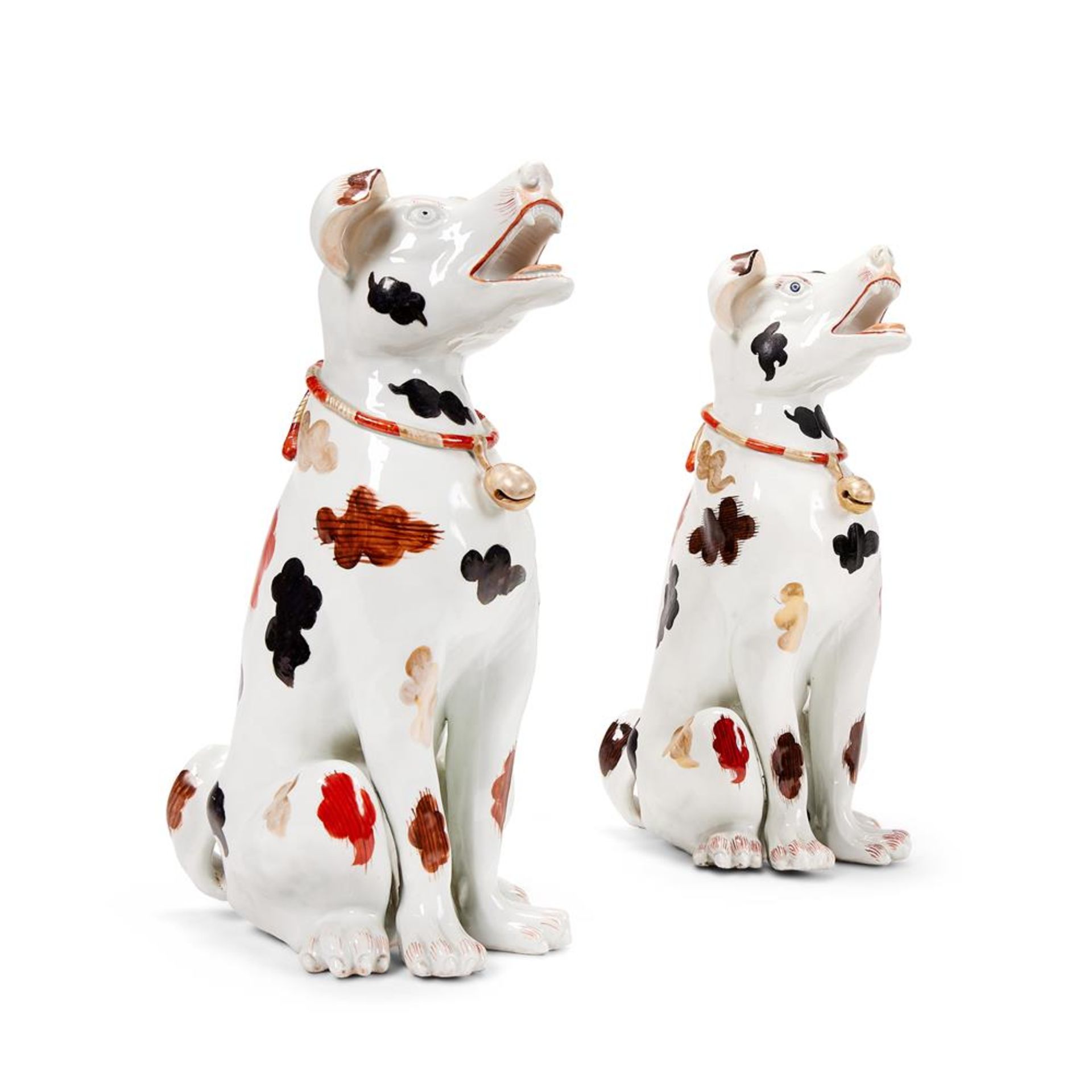 TWO SIMILAR ARITA STYLE PORCELAIN DOGS IN 17TH CENTURY STYLE, OF EDME SAMSON TYPE