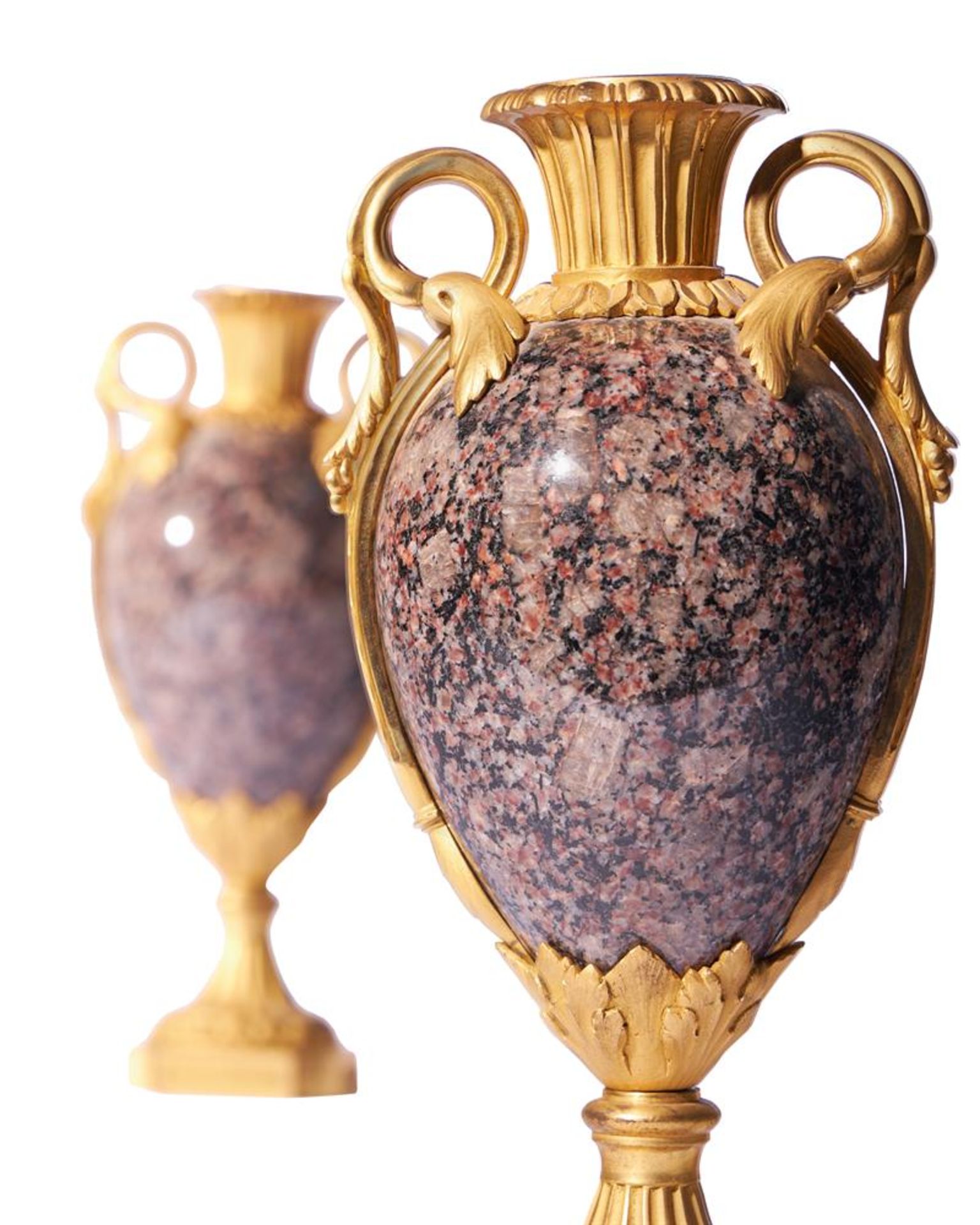 A PAIR OF GILT ORMOLU MOUNTED GRANITE VASES IN THE LOUIS XVI STYLE, FRENCH - Image 4 of 4