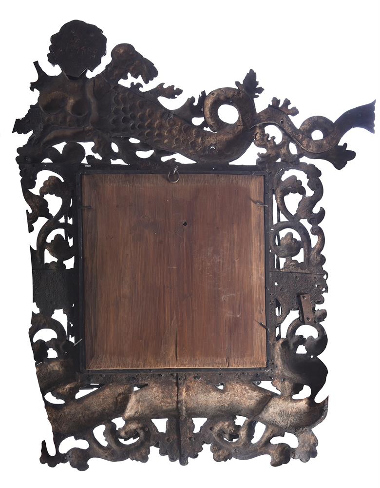 A PAIR OF GERMAN FORGED IRON OR STEEL MIRRORS PROBABLY AUGSBERG OR NURENBURG - Image 3 of 3