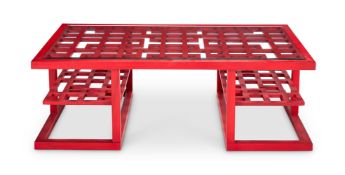 A RED PAINTED 'SHIGA' COFFEE TABLE