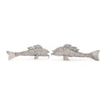 TWO SILVER COLOURED ARTICULATED MODELS OF FISH