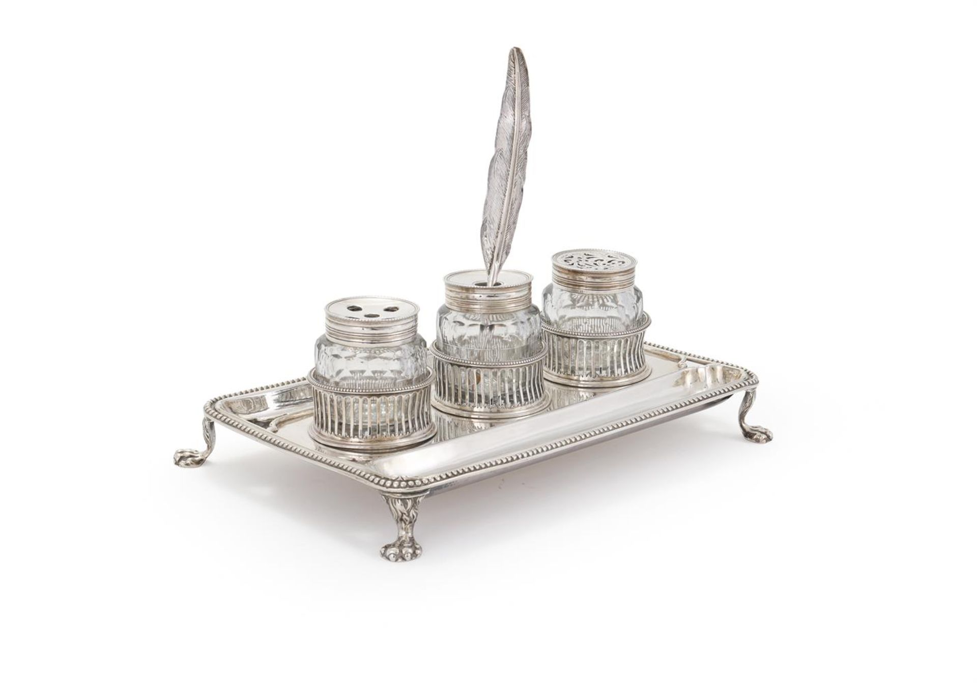 A GEORGE III SILVER OBLONG INKSTAND - Image 2 of 7