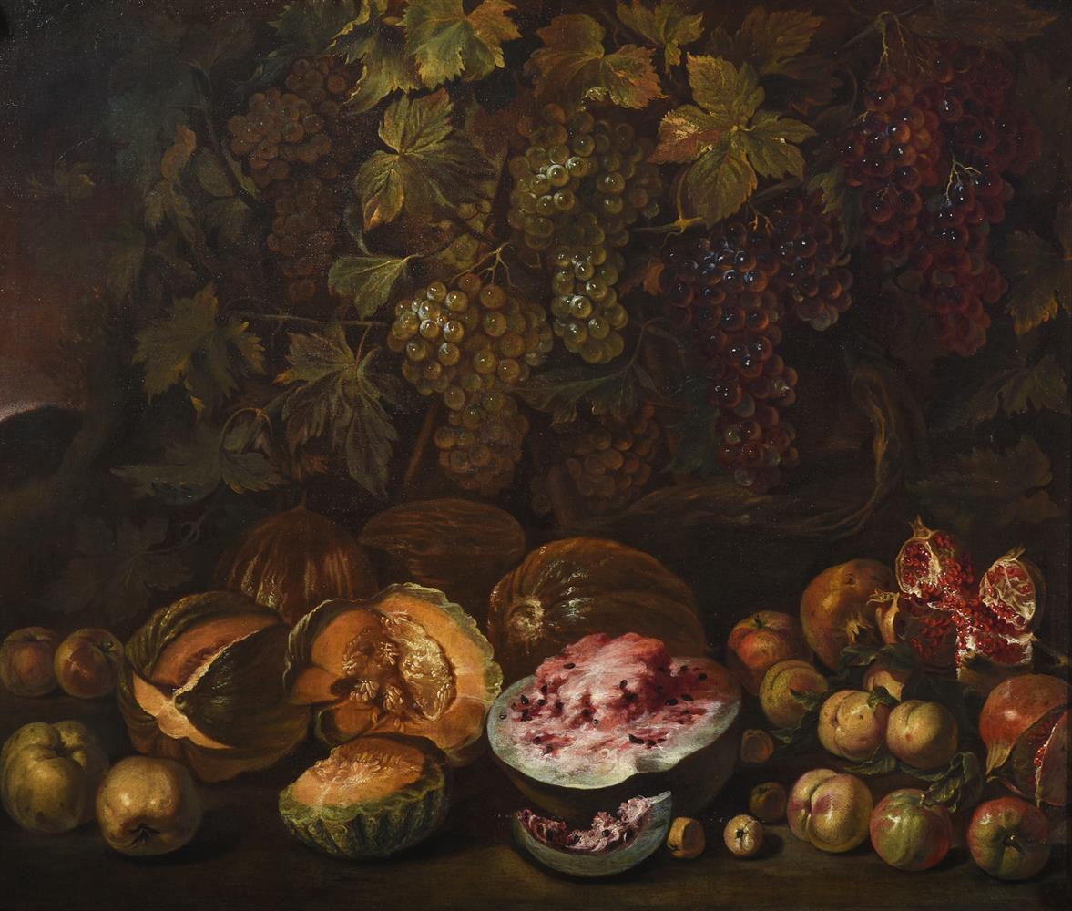 NEAPOLITAN SCHOOL (17TH CENTURY), STILL LIVES WITH VINES, MELONS, AND OTHER FRUIT (2) - Image 4 of 9