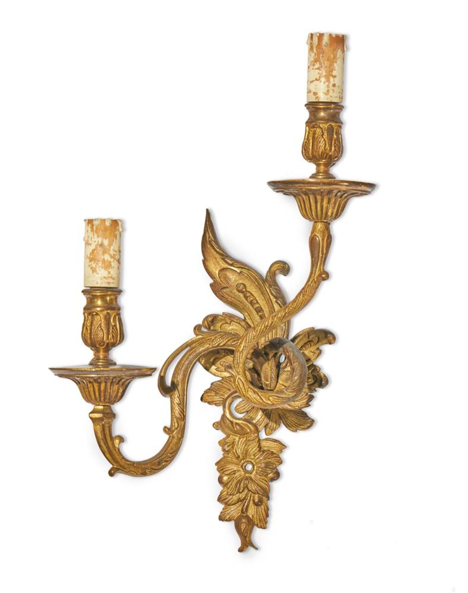 A PAIR OF ORMOLU TWIN BRANCH WALL LIGHTS, PROBABLY ITALIAN - Image 2 of 2