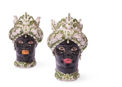 A PAIR OF VASES IN THE FORM OF A MALE AND FEMALE MOOR HEAD ITALIAN