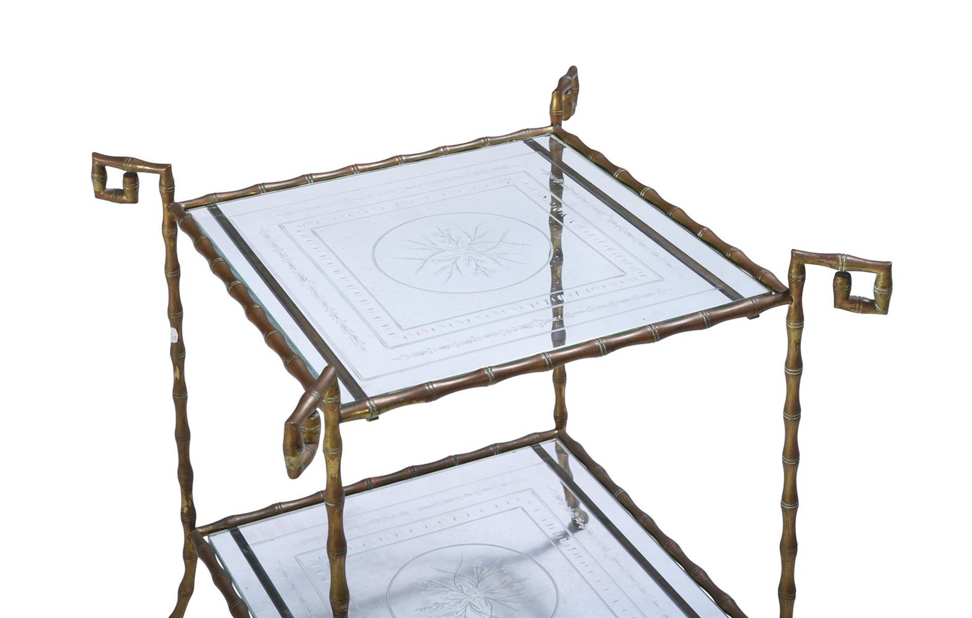 A PAIR OF BRASS AND GLASS SIMULATED BAMBOO TWO-TIER TABLES, CIRCA 1960's - Image 2 of 3